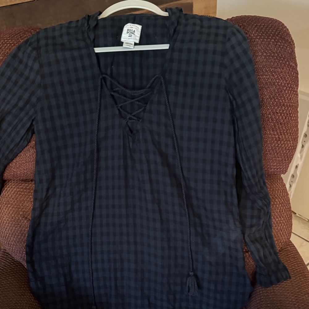 Billabong Navy and Black Plaid Lace-Up Tunic